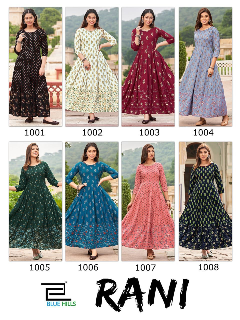 Blue Hills Rani 1 Rayon Printed Ethnic Wear Long Anarkali Kurti Collection